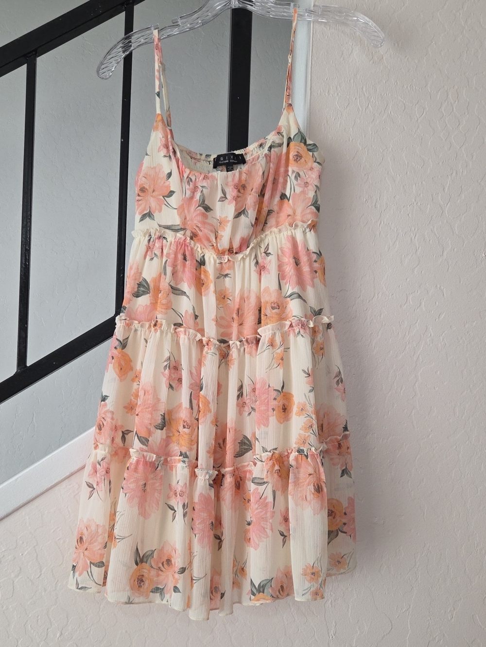 Floral Tiered Spaghetti Strap Dress - Peach Blossom